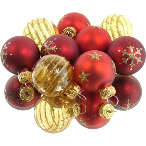 Christbaum-Micro-Kugeln Rot & Goldfarben 3er mix Ø 3 cm aus Glas - 9er Set
