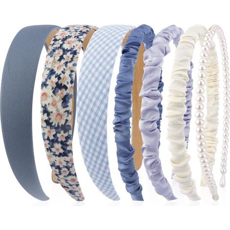 Damen-Haarreif-Set – 7-teilig – verschiedene Designs – Perlenverzierung – Kunststoff – geeignet für Mädchen und Frauen – Blau (1/5)