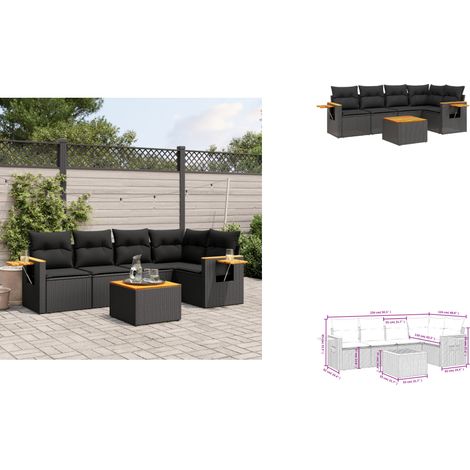 6-tlg. Garten-Sofagarnitur mit Kissen Schwarz Poly Rattan - Gartenmöbel - Outdoor Möbel - Rattan Sofa - Lounge Set - Esszimmergarnitur (1/3)