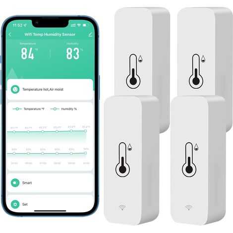 Hygromètre Thermomètre WiFi,Capteur de Température et Humidité sans Fil,Alerte Notification à Distance via Application,Compatible Tuya (Lot de 4) (1/5)