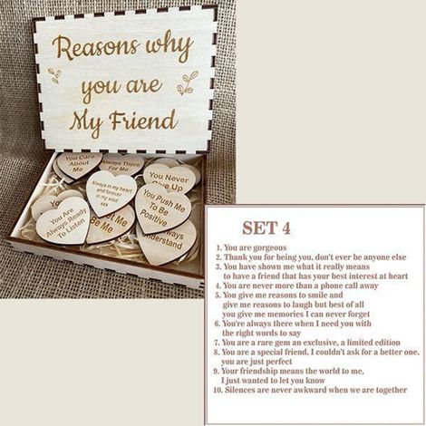 Personalisierte Geschenkbox aus Holz mit gravierten Holzherzen – ein Erinnerungsstück für die beste Freundin (1/3)