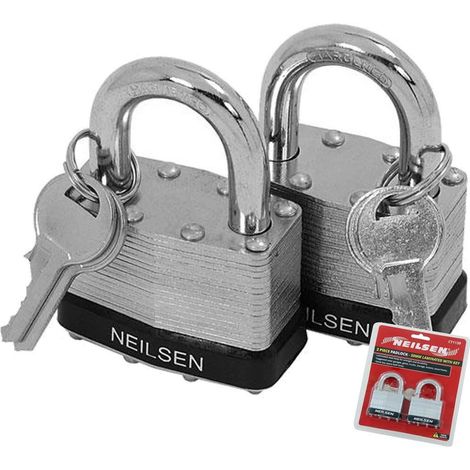 Neilsen 2pc Laminated Alike Security Padlock Steel Shackle 4 Keys 50mm Lock