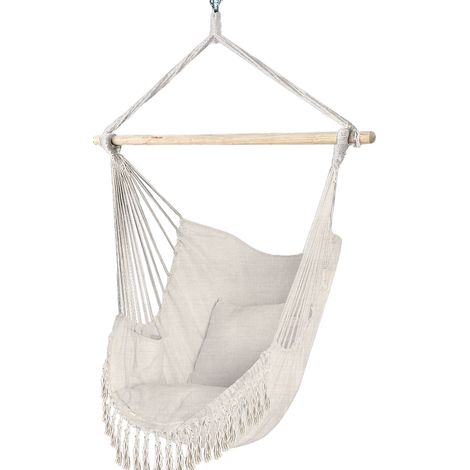 VOUNOT Hanging Hammock Chair with Cushions, Macrame Hammock Swing Chair for Garden, Bedroom, Patio, 265LBS Capacity, Beige