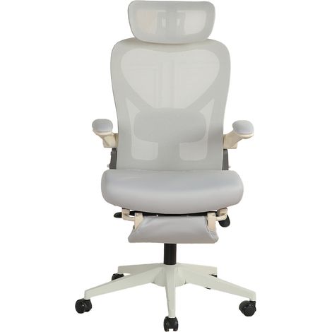 Silla de oficina ergonómica plegable gris con reposacabezas 3D, soporte lumbar y reposapiés (1/5)