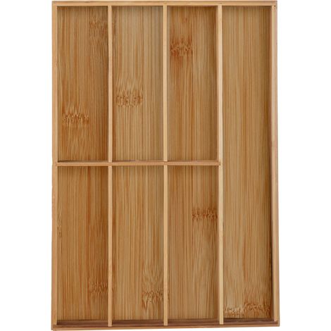 Relaxdays Cutlery Tray, 7 Compartments, Bamboo, 4.5 x 30.5 x 44.5 cm, Kitchen Drawer Insert for Utensils, Natural (1/5)