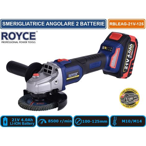SMERIGLIATRICE ANGOLARE PROFESSIONALE CON DOPPIA BATTERIA 21V 4AH MOTORE BRUSHLESS 8500RPM (1/3)