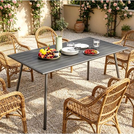 CHICFURN Mesa de jardín 150 x 80 x 74 cm de acero gris para comer al aire libre (1/5)