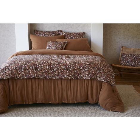 Bout de lit 90 x 200 cm double gaze de coton imprimée capucine Camel (1/4)