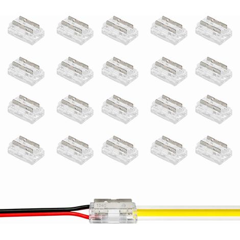 Pack De 20 Connecteurs LED 2 Broches 8 Mm Pour Ruban SMD/COB — Raccords Sans Soudure en L/T/Croix, Connecteur Ruban 8Mm, Montage Rapide Pour Bande SMD/COB, Compatible 0–36V Fil 20–22 AWG (1/5)