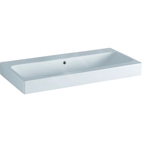 Geberit – Lavabo suspendu 120x48,5cm blanc – Sans trous de robinetterie – Avec trop-plein – À encastrer – Combinable avec meubles sous-lavabo