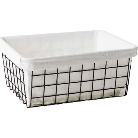 Panier de rangement en fer forgé noir avec doublure intérieure résistante, adapté aux cuisines et aux salles de bains. (1/5)