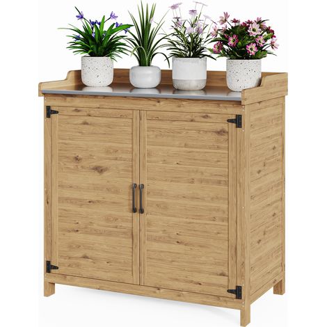 Mesa de Trasplantado Bealife Mueble de Almacenamiento 2 en 1 Madera de Abeto y Acero (1/5)