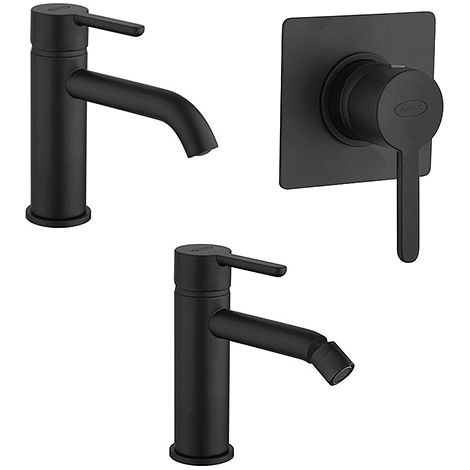 Set Rubinetti Jacuzzi per lavabo e bidet senza scarico e doccia incasso serie Sunset YO nero opaco (1/5)