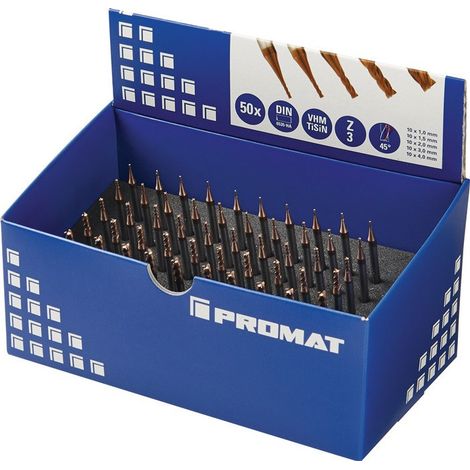 Set di frese D.1 / 1,5 / 2/3 / 4mm Z.3 in metallo duro integrale TiSiN Confezione professionale da 50 pezzi PROMAT