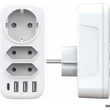Prise Multiple USB, Multiprise Murale 3 Prises et 3 Ports USB 3A, Chargeur USB Multiple 6 en 1 4000W, Multiprise USB pour la Maison (1/5)