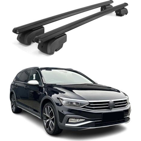 OMAC Aluminium Dachträger Querträger für VW Passat B8 Alltrack 2014-2023 – City Crash – ISO/PAS 11154:2006 – Abschließbar – Max. 75 kg – 2 Stangen Schwarz (1/5)