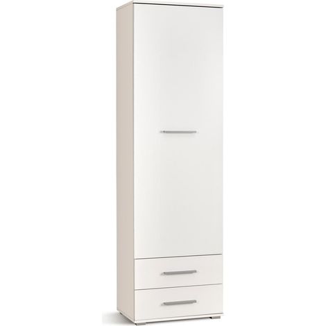 Estantería Cirveso 106, Blanco + Blanco brillante, Con cajones, Con puertas, Cerrable, Aglomerado laminado, Número de puertas: 1, Número de cajones: 2, 200x60x40cm (1/2)