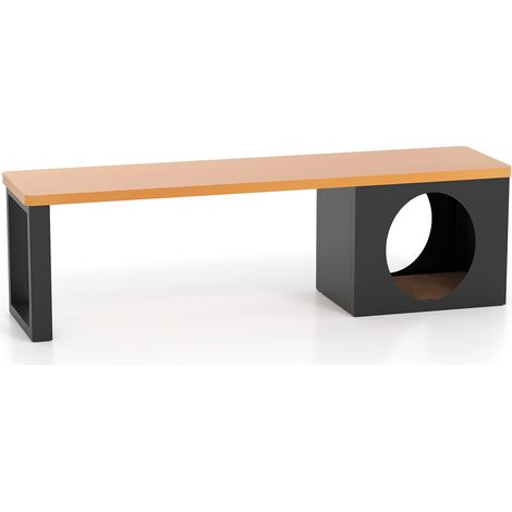 COSTWAY Panchina da Esterno in Metallo Lunga 150 CM con Cuccia per Gatti e Tappetino Tiragraffi, Seduta per 3 Persone, Portata 450 kg, Panchina Senza Schienale Resistente per Giardino (1/5)