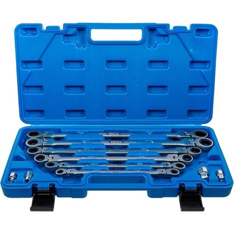 Jeu de Clés à Oeil à Cliquet 8-19 mm - 10 pcs - Acier Résistant et Pratique pour Mécanique, Zones Difficiles - D-Work