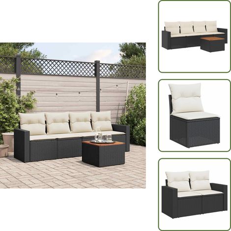 The Living Store 5-tlg. Garten-Sofagarnitur mit Kissen Schwarz Poly Rattan - Gartenmöbel Set - Outdoor Möbel - Rattan Gartenmöbel - Lounge Set - Balkonmöbel