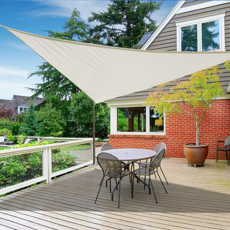 Voile d'ombrage triangulaire 6x6x6 m pour jardin, terrasse ou patio, en polyester anti-UV, couleur crème