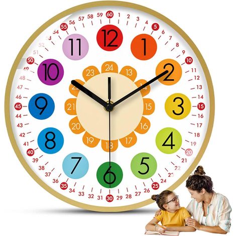 Horloge Murale pour Enfants, Calendrier d'apprentissage et d'enseignement Précoce, Horloge Couleur pour Classe et Maison