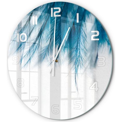Horloge Murale Ronde Facile à Suspendre Verre Trempé Design Moderne Maison Plumes bleues fi 60 cm (1/5)