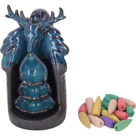 Brûleur d'Encens Cascade Céramique Bleu Tête de Cerf pour Méditation Bureau Décoration Maison Durable Anti-Stress (1/5)
