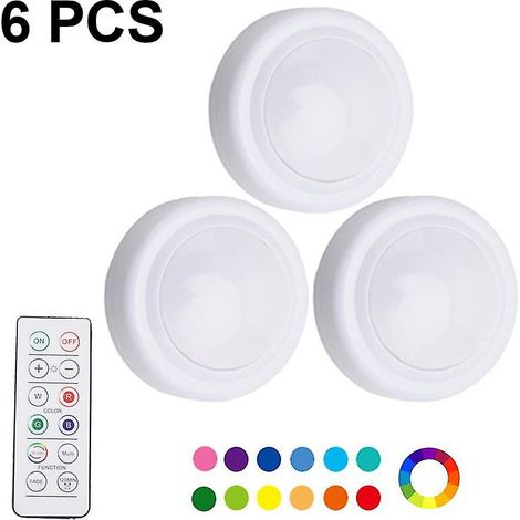 Set aus 3 runden LED-Nachtlichtern mit 16 wechselbaren Farben, batteriebetrieben, dimmbar und kabellos, mit 2 Fernbedienungen.