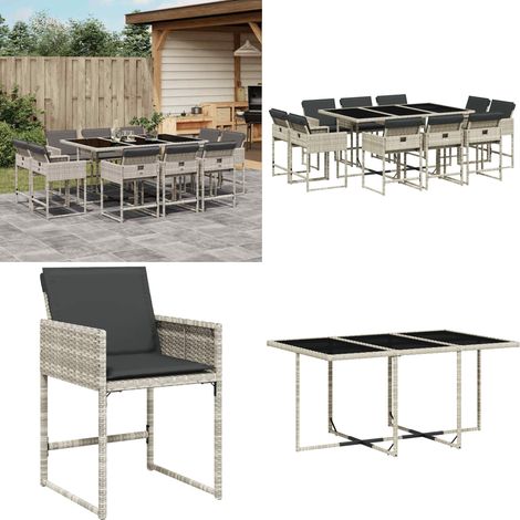 Ensemble à manger de jardin 11pcs avec coussins gris poly rotin - Salon De Jardin - Meuble De Jardin - Set Salon De Jardin - Mobilier De Jardin - Table De Jardin - Home & Living (1/5)