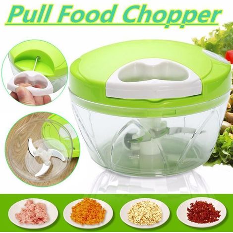 Hachoir Manuel Fruits Légume Viande Aliments Mélangeur Mixeur Batteur 3-Lame Inox. Chopper Cuisine Vert (1/4)