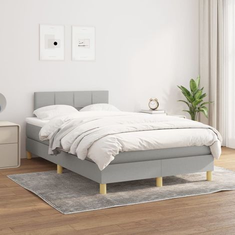 Lit Adulte - Lit à sommier tapissier avec matelas- Lit double - Meuble de Chambre à Coucher Gris clair 120x200cm Tissu CNIS9284542 (1/5)