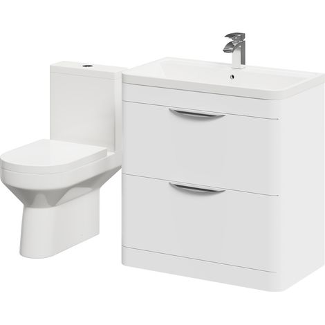 Arendal Gloss White 800mm Floor Standing 2 Drawer Vanity Unit and Open Back Toilet Suite (1/5)