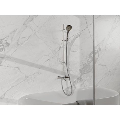 Fortifura Calvi Mitigeur baignoire - avec barre curseur - douchette ronde - flexible en métal - Chrome (1/5)