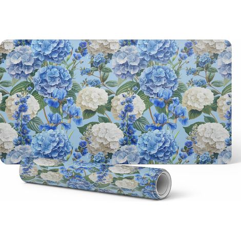 Tapete de juego resistente con estampado floral de hortensias, 90x45 cm.