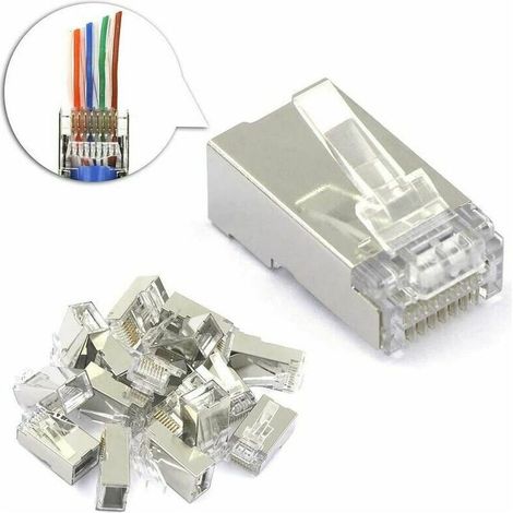 Lot De 25 Connecteur Rj45 Cat6 Embout De Connecteur Blindé Nickelé Rj45 8P8C Via Une Prise Modulaire Ethernet (1/5)