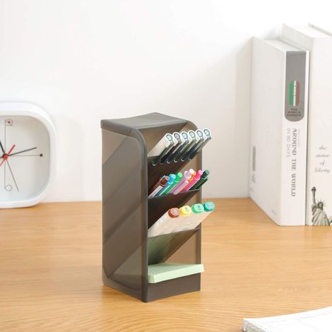 Organiseur De Bureau - 3 Pièces - 12 Compartiments - En Plastique PP - Translucide Blanc - Pour Stylos Crayons Matériel Scolaire Et Cosmétiques - Lot De 3 (1/5)