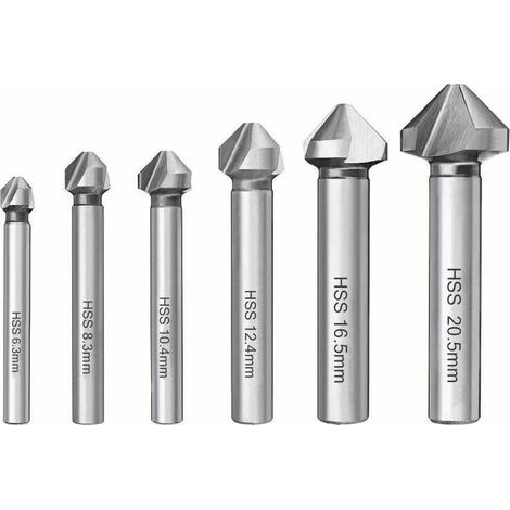 RHG 6PCS Chanfreinage Fraise HSS 6542 90 ° Fraise Foret Cylindrique Ébavurage Fraise pour Bois Métal PVC Machine Outils 6.3/8.3/10.4/12.4/16.5/20.5mm (1/5)