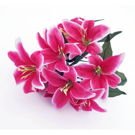 pièces lys artificiel têtes faux fleur artificielle fête de mariage décor Bouquet maison hôtel bureau jardin artisanat Art 2 10 rose foncé (1/4)