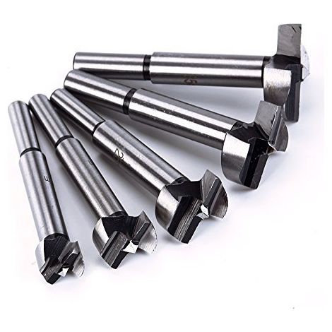Lot de 5 forets Forstner Ø 15,20, 25, 30,35 mm dans un coffret en bois (foret à charnière/scie cloche pour bois, plastique, contreplaqué, arc circulaire, foret à cheville) (1/5)