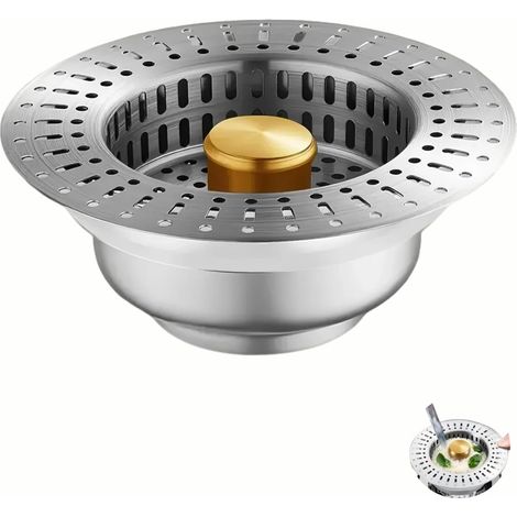 Bouchon Evier Cuisine Filtre Evier Cuisine Trois en Un Bouchon Evier en Acier Inoxydable avec Panier Anti Bloquant Bonde Evier Cuisine pour la Cuisine et la Salle de Bain (1/5)
