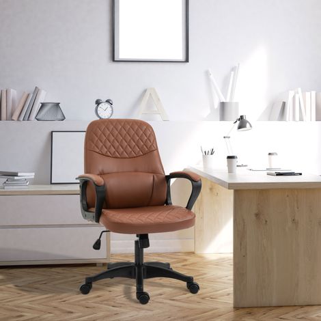 Chaise de Bureau à Basculer avec 2 Points de Massage et Port USB, Fauteuil de Bureau en Simili Cuir Marron avec Hauteur Réglable, 59x63x92-101 cm (1/5)