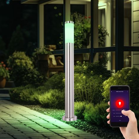 Außen Sockel Leuchte Edelstahl Steh Lampe App Sprach Steuerung DIMMER im Set inkl. RGB LED Leuchtmittel