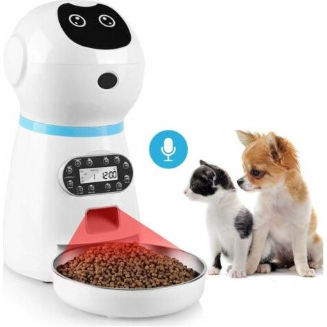 Distributeur Croquettes Chat Automatique, 3,5 L Distributeur de Nourriture avec Enregistrement Vocal, LCD Écran, 4 Repas pour