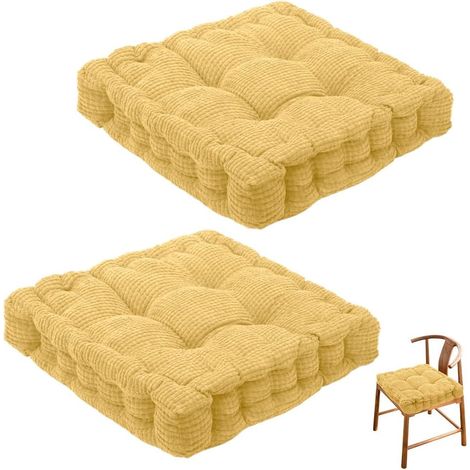 Lot de 2 Coussins de Chaise, Coussin d’Assise 40 40 Cm pour Intérieur Et Extérieur, Coussins Épais pour Sol Coussin de Siège De Chaise Convient pour La Maison, Le Jardin (Jaune) (1/4)