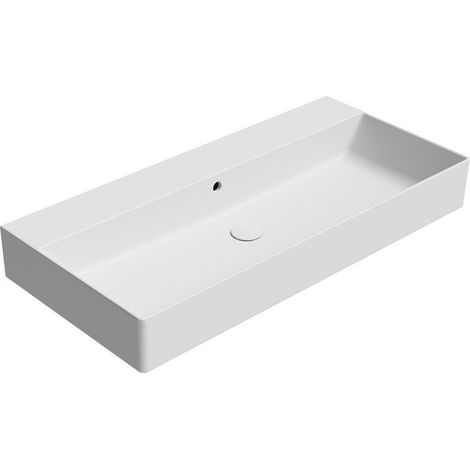 Lavabo en céramique KUBE X 100x47cm, bord inférieur rainuré, sans trou pour robinetterie, blanc mat (1/4)