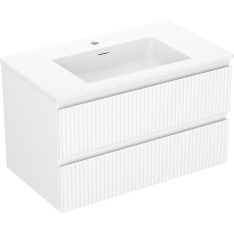 Mexen Rivel meuble de salle de bain 80 cm avec lavabo Otis, 2 tiroirs, rainuré, blanc mat - 91A20-08047-2-BFF01-W18M01 (1/5)