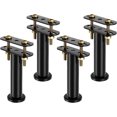 Lot de 4 Pieds de Lit Réglables en Hauteur de 15 à 25 cm - Kit de Renforcement pour Barre Centrale et Sommier à Lattes - Pieds de Support Robustes pour Cadre de Lit(Noir) (1/5)