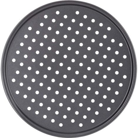 Plaque à pizza, lot de 4, ronde, perforée, antiadhésive, flammée, acier, moule, ∅ 32 cm, anthracite