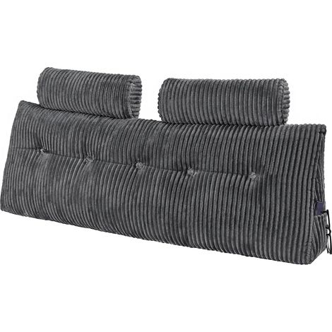 Coussin de Lecture avec 2 Poches latérales et 2 appuis-tête, Coussin tête de lit (Queen Size), Oreiller en Flanelle Lavable, Soutien Dorsal pour Lire, Jouer, se Reposer et Travailler, Gris (1/5)